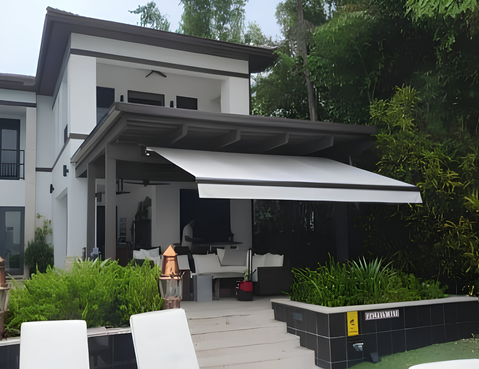 Motorized awning over patio