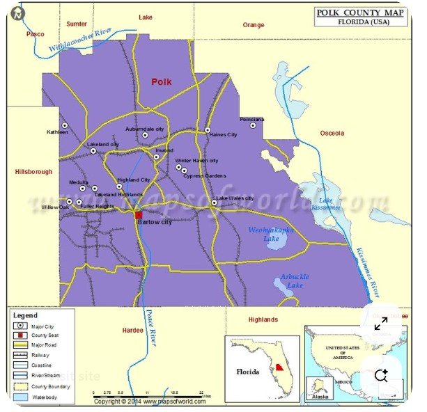 Map of Polk County highlighting our service areas for retractable screens and outdoor living products.