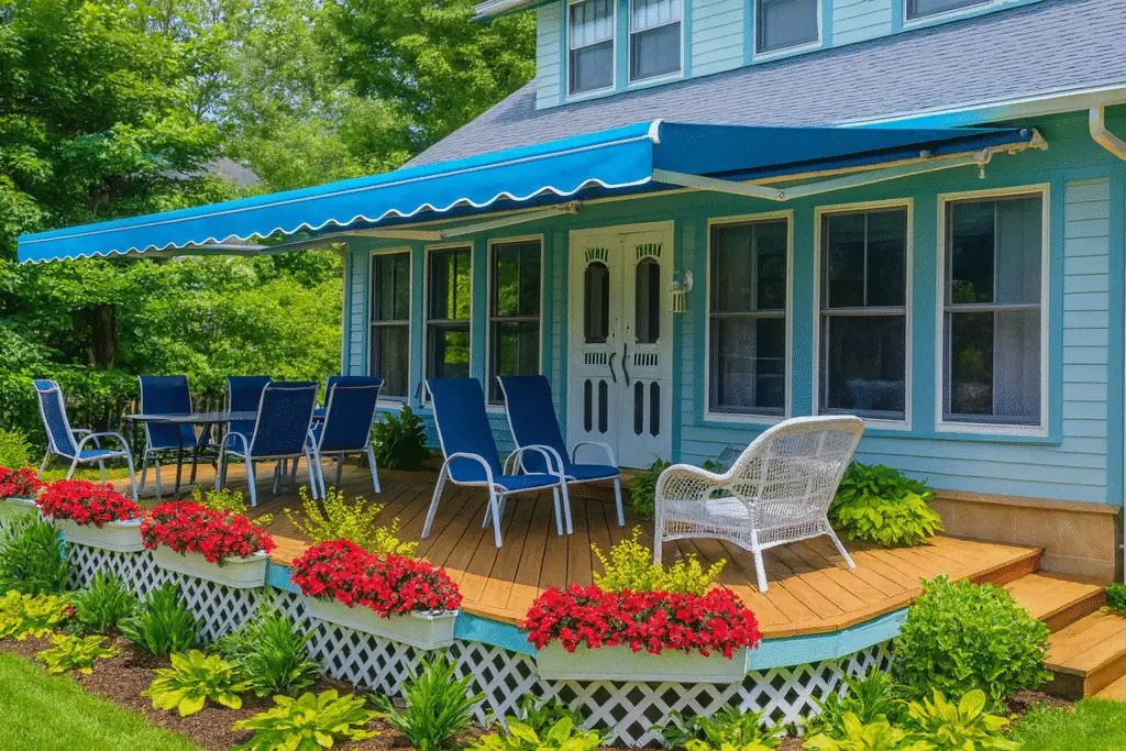 KE Outdoor Design retractable awning providing stylish shade and comfort for a Florida home’s outdoor living space.