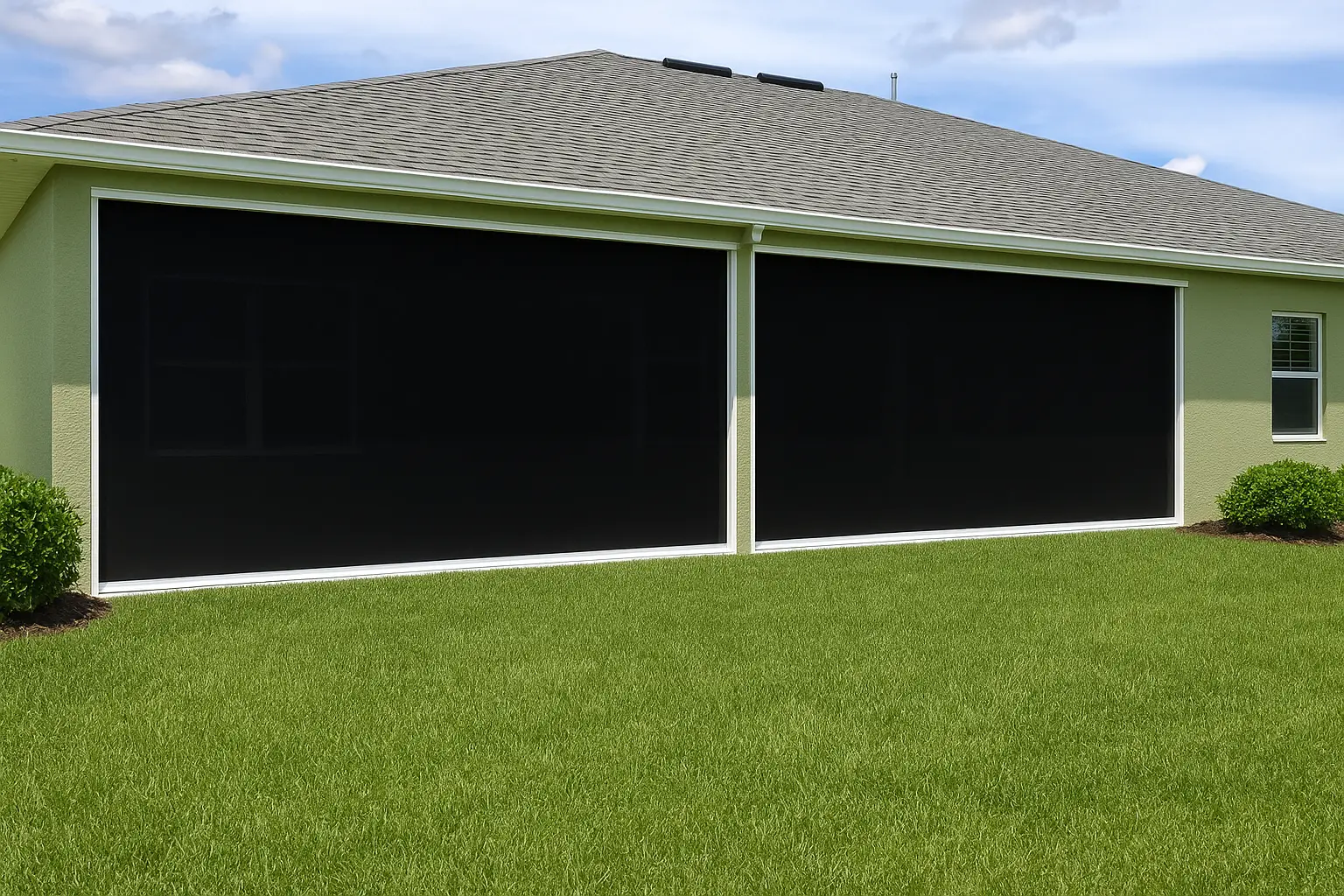 Screen America Skeet’r Beat’r motorized screens installed on a lanai for shade, bug protection, and privacy.