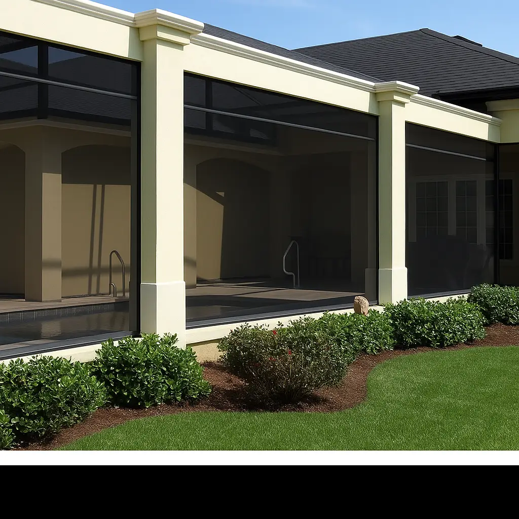 Retractable lanai screen by Screen America, offering shade, insect protection, and privacy with smooth motorized operation.