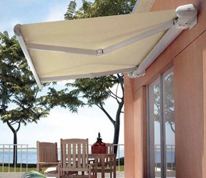 Motorized awning over patio