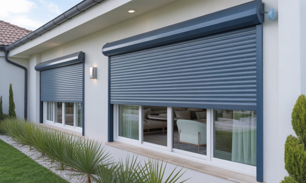 Alutech Magnum motorized security shutters providing privacy, strength, and quiet operation for a modern Florida home exterior