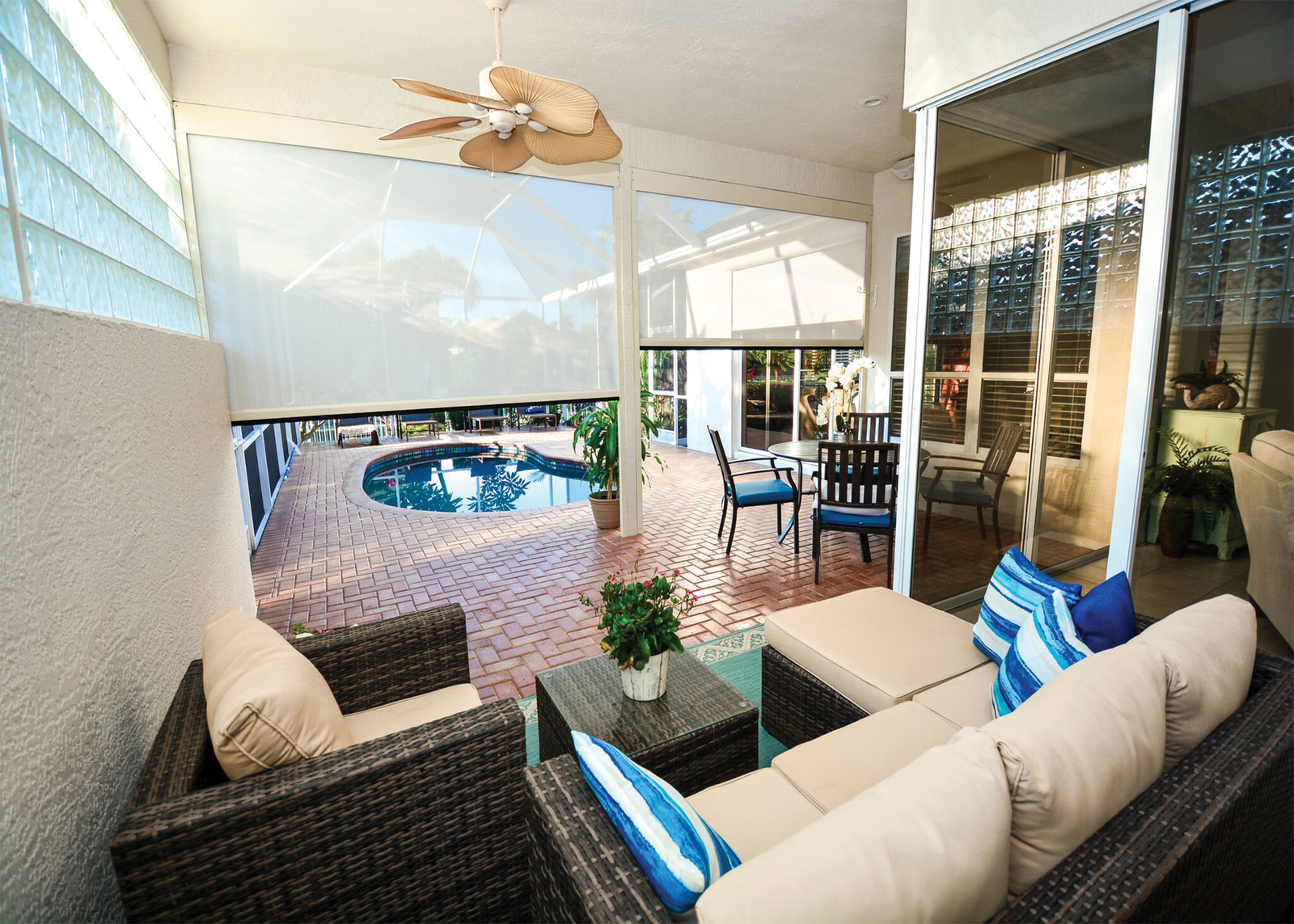 Motorized screens on lanai for shade