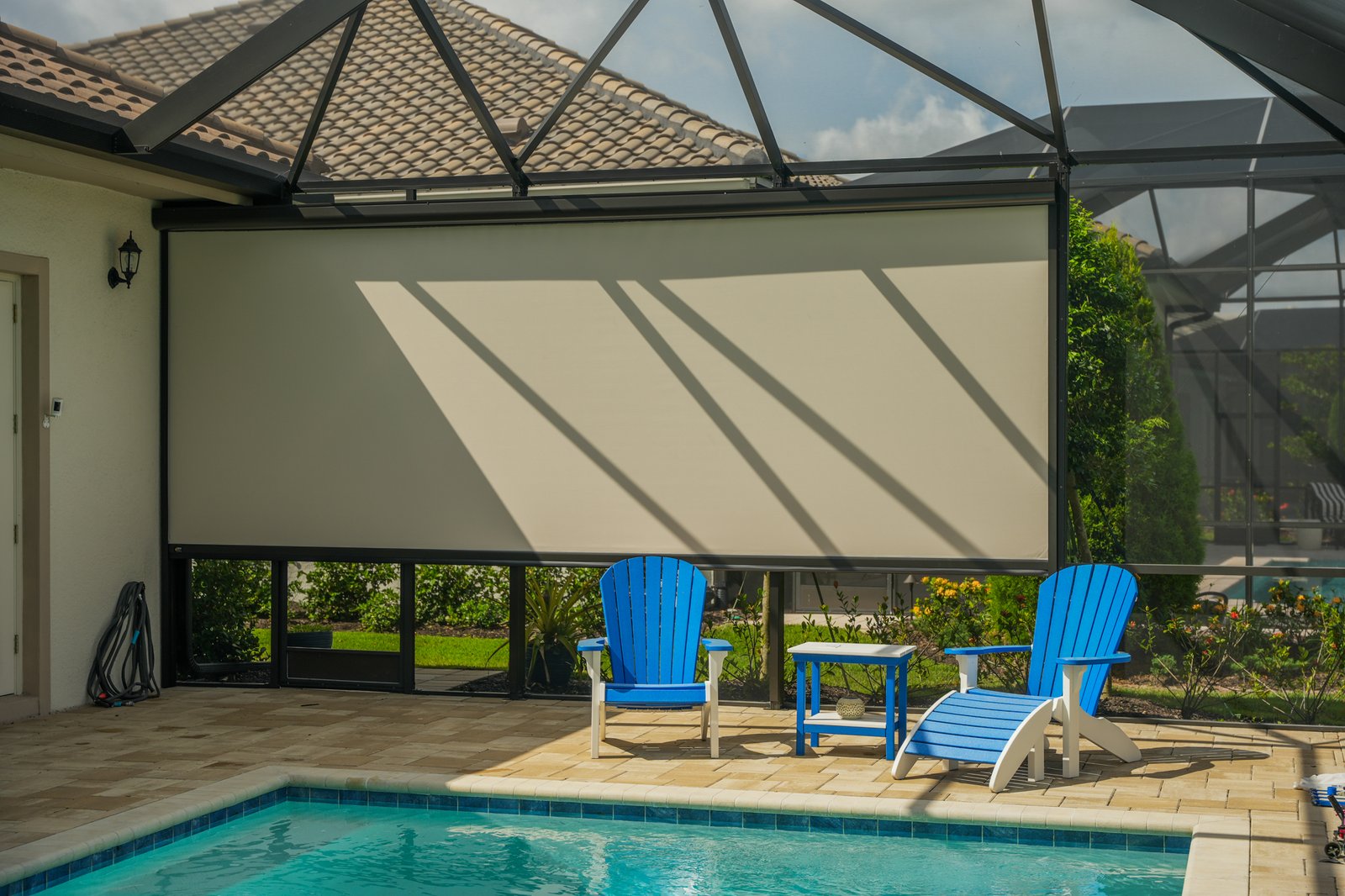 Motorized shades for pool area