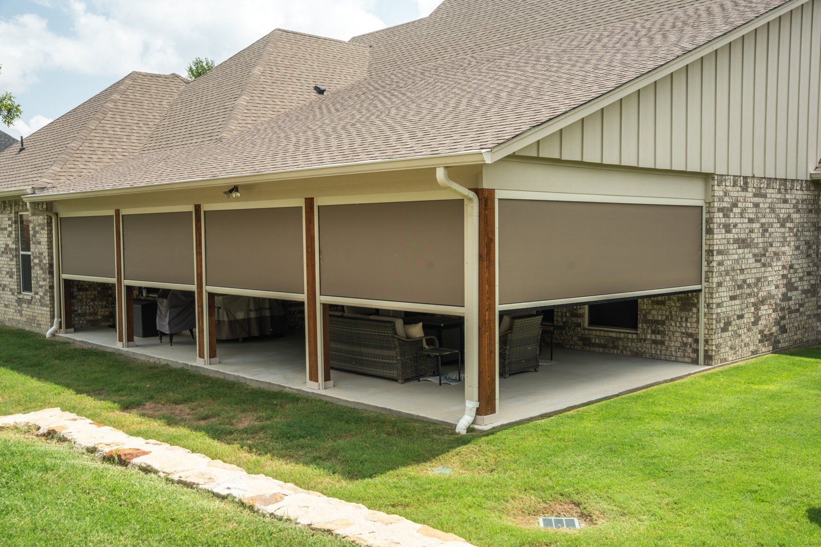 Motorized screens for privacy on a patio